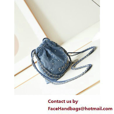 Chanel Washed Denim  &  Silver-Tone Metal CHANEL 22 Mini Handbag AS3980 Blue